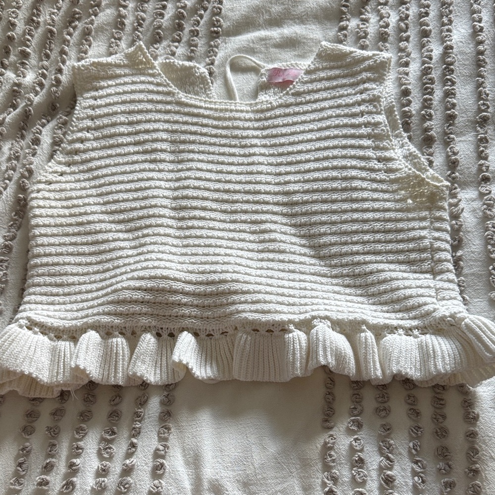 Pink Lily Cream Ruffled Knit Kids Top